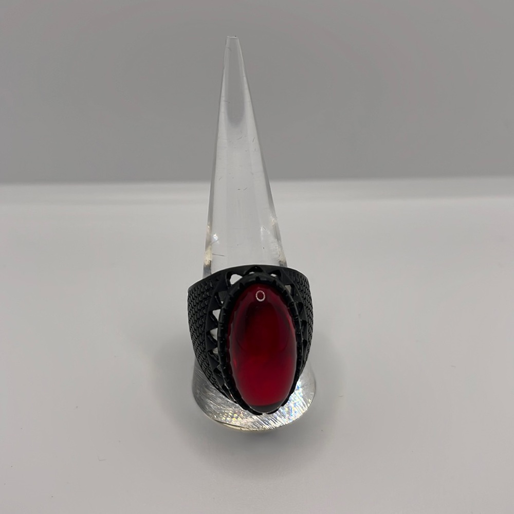 Men’s punk alternative fashion red glass stone ring matte black gothic